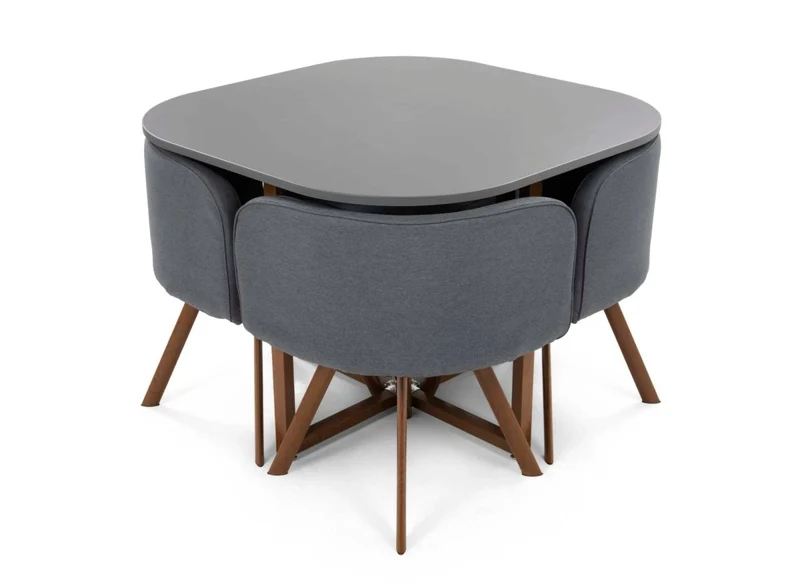 Ensemble table + 4 chaises encastrables grises FLEN