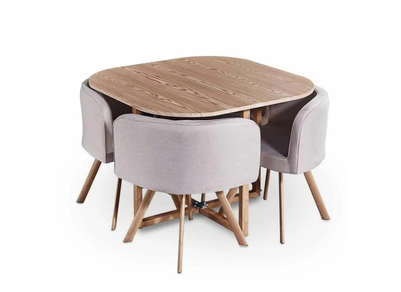 Ensemble table + 4 chaises encastrables beige FLEN