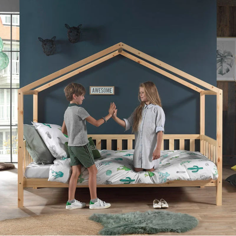 Lit cabane MH 90x200 Sommier inclus Vipack Dallas - Bois