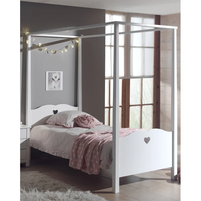 Lit à Baldaquin 90x200 Sommier Inclus Vipack Amori - Blanc