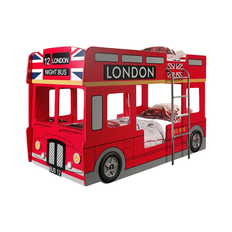 Lit superposé 90x200 Bus Londonien sommier inclus Vipack Car Beds - Rouge