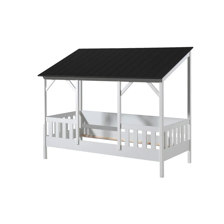 Lit Cabane 90x200 Sommier inclus Vipack HouseBed - Blanc et Noir