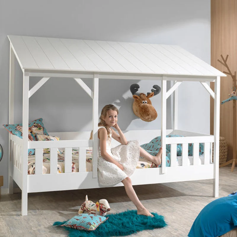 Lit Cabane 90x200 Sommier inclus Vipack HouseBed - Blanc