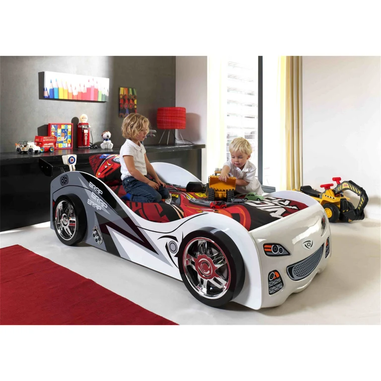 Lit 90x200 Brap Brap Sommier inclus Vipack Car beds - Blanc