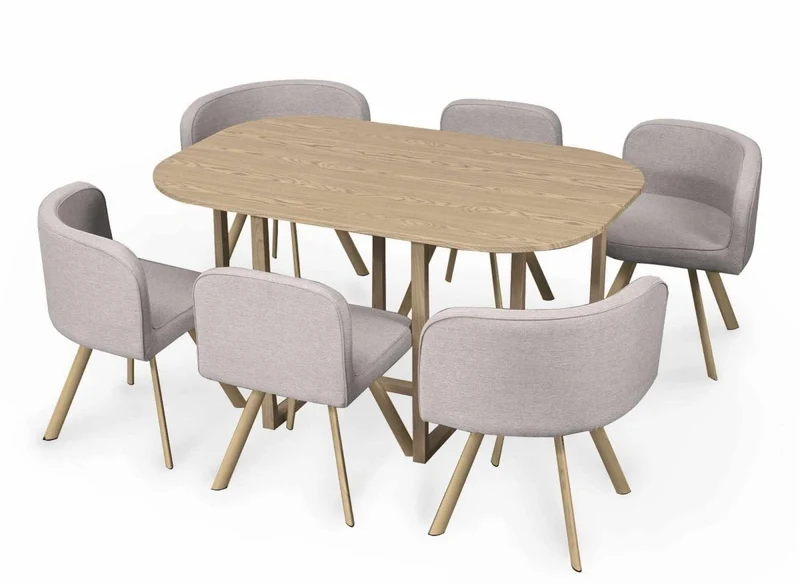 Ensemble table + 6 chaises encastrables beige FLEN XL