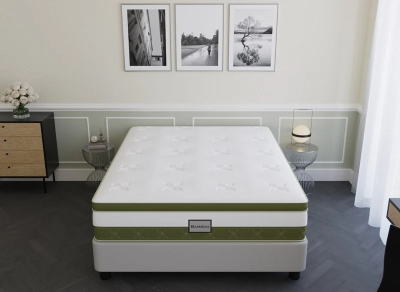 Matelas hybride BAMBOO 160 x 200 cm ressorts ensachés et mémoire de forme épaisseur 30 cm