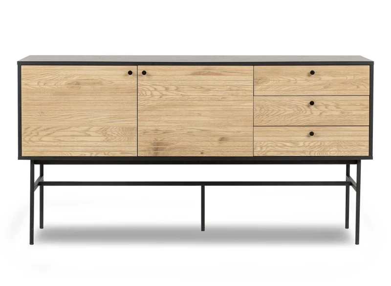 Buffet enfilade 3 tiroirs 2 portes en bois et métal noir DARYL