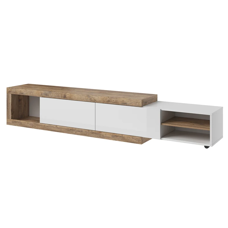 Meuble TV 2 portes 200 cm Azior Blanc et Bois