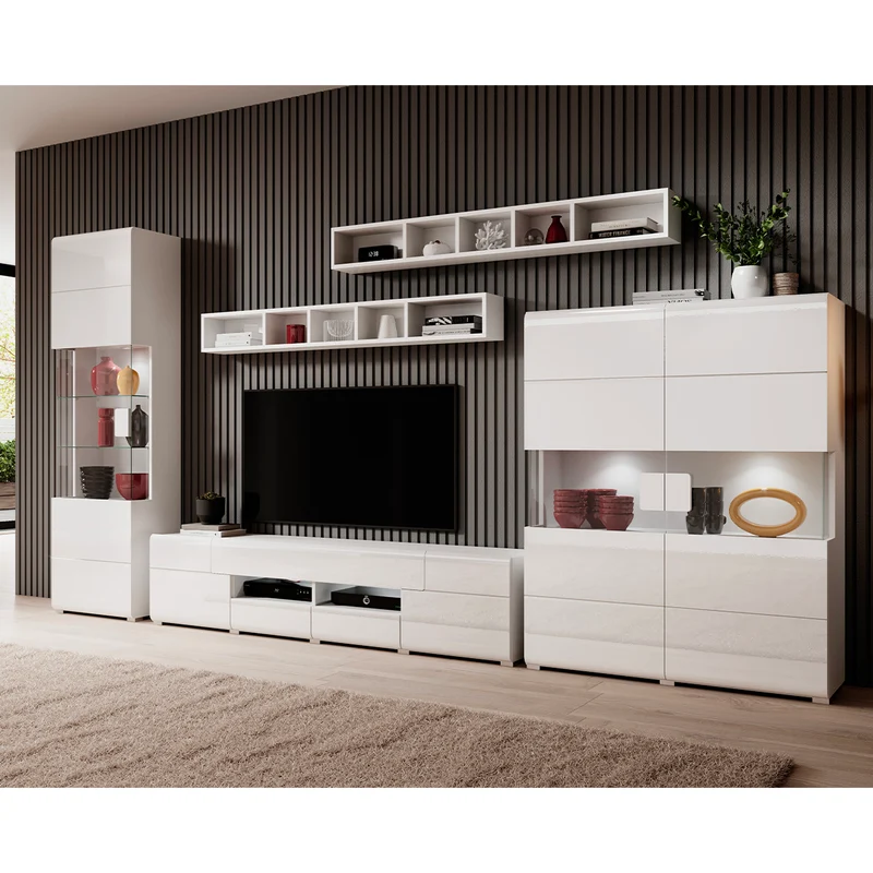 Vitrine 1 porte avec LED Jules Blanc