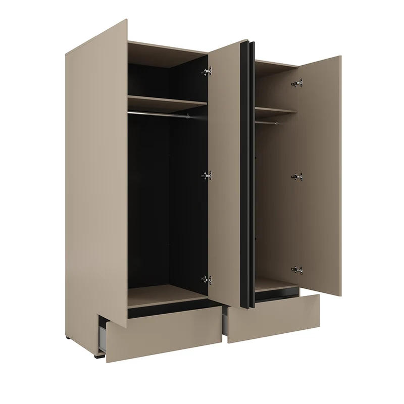 Armoire 4 portes 2 tiroirs Lilia Taupe