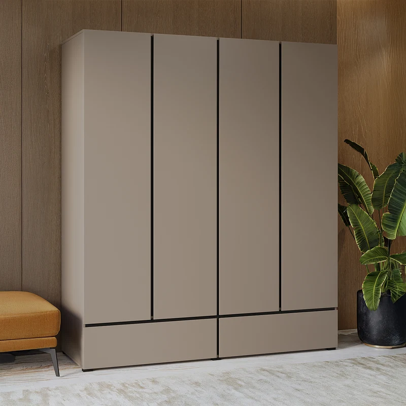 Armoire 4 portes 2 tiroirs Lilia Taupe