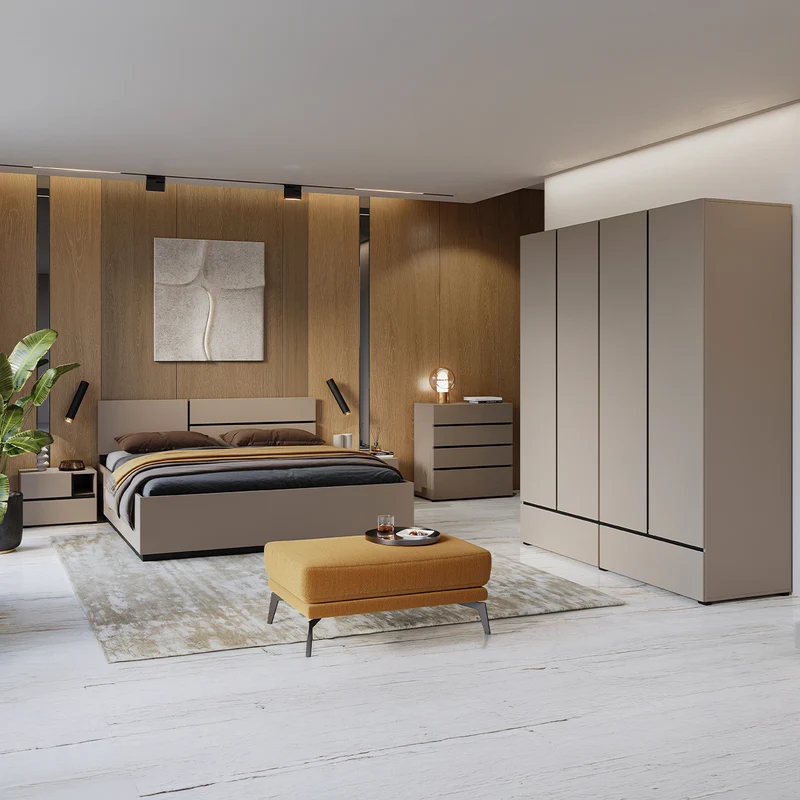 Armoire 4 portes 2 tiroirs Lilia Taupe