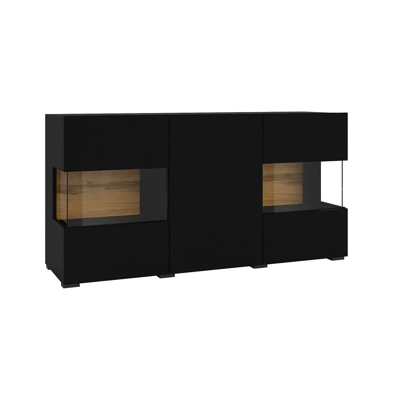 Buffet 3 portes Glora Noir et Bois