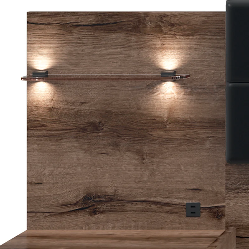 Lit 160x200 chevet LED et prise USB inclus Romane Bois