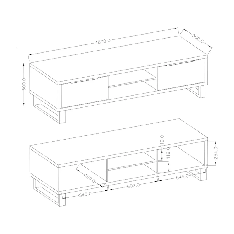 Meuble TV 2 tiroirs 180 cm Eden Bois et Metal
