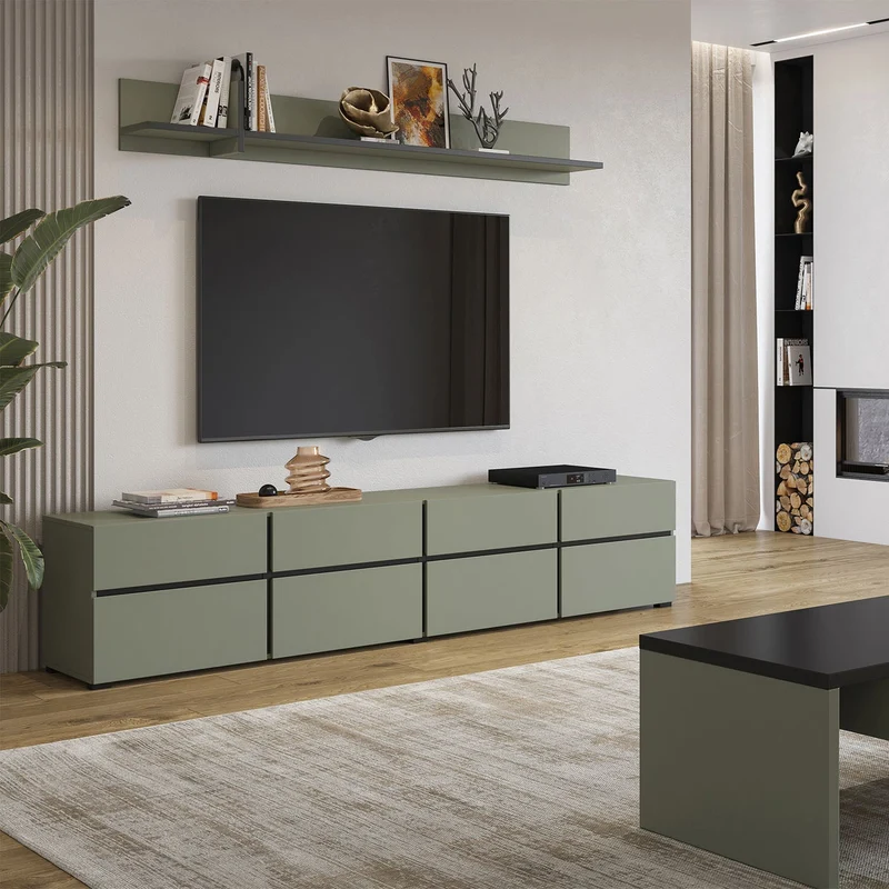 Meuble TV 4 portes 225 cm Lilia Vert