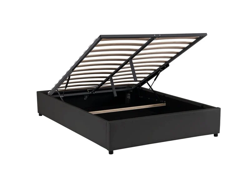 Lit sommier relevable avec coffre en simili cuir noir 160x200 cm LIZBAN