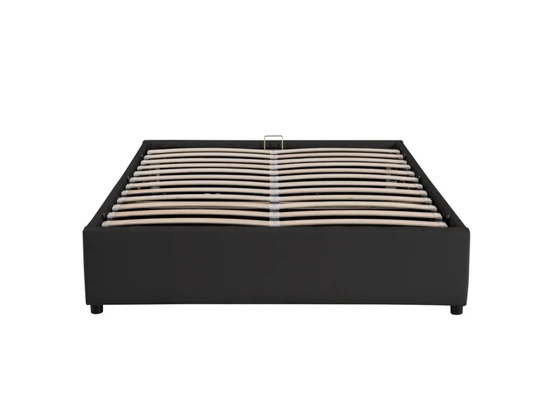Lit sommier relevable avec coffre en simili cuir noir 160x200 cm LIZBAN