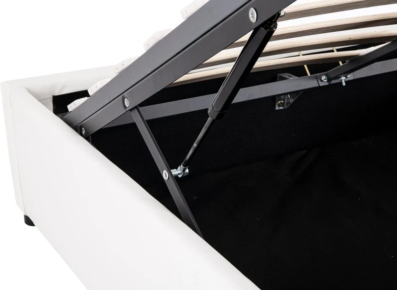 Lit sommier relevable avec coffre en simili cuir blanc 180x200 cm LIZBAN