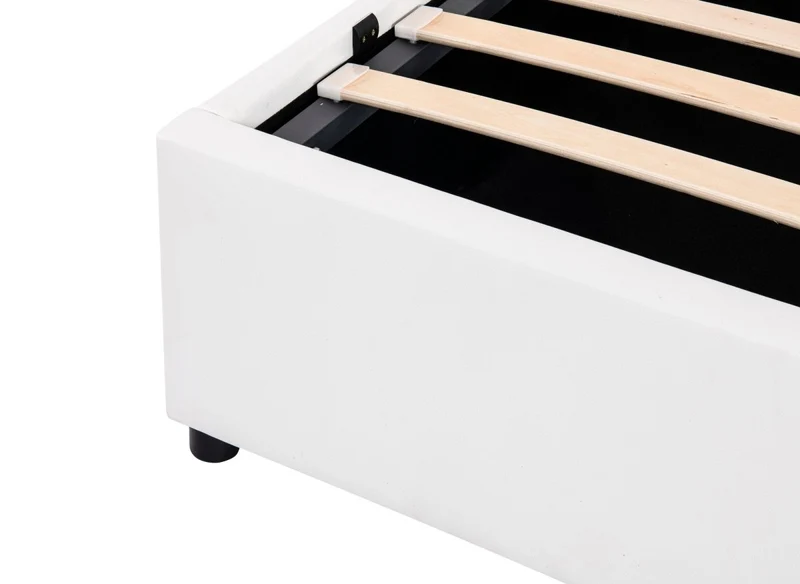 Lit sommier relevable avec coffre en simili cuir blanc 180x200 cm LIZBAN