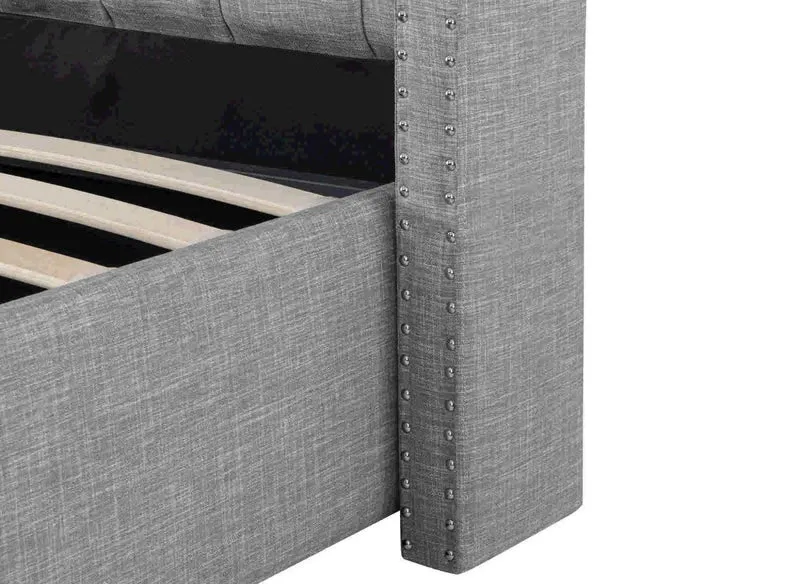 Lit coffre en tissu lin gris 140X190 cm MAXI