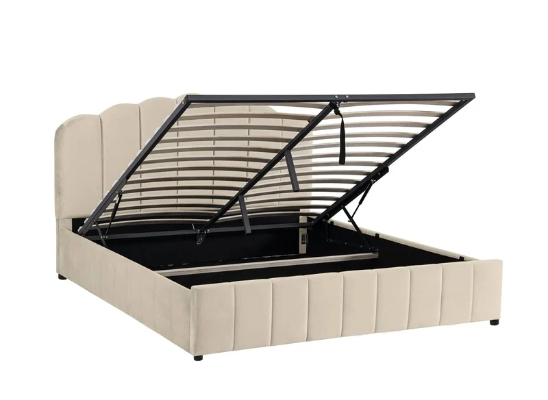 Lit coffre en velours beige 140x190 cm ELVIRA