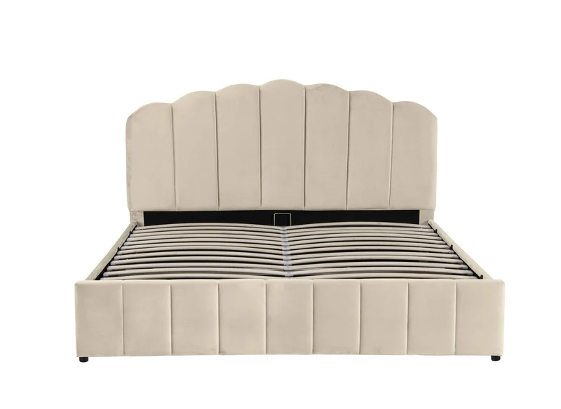 Lit coffre en velours beige 160x200 cm ELVIRA