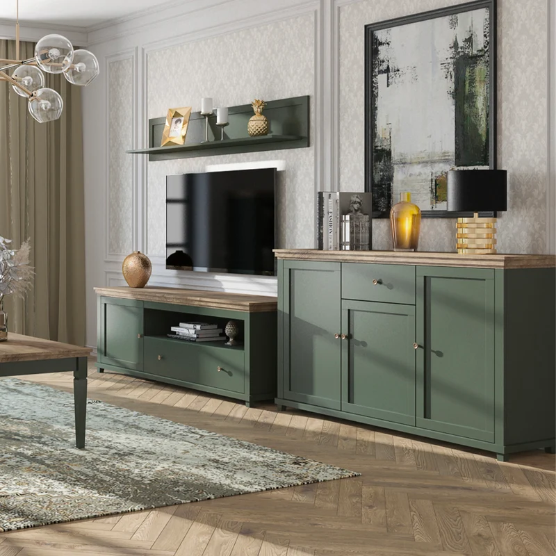 Buffet 3 portes 1 tiroir Martin Vert et Bois