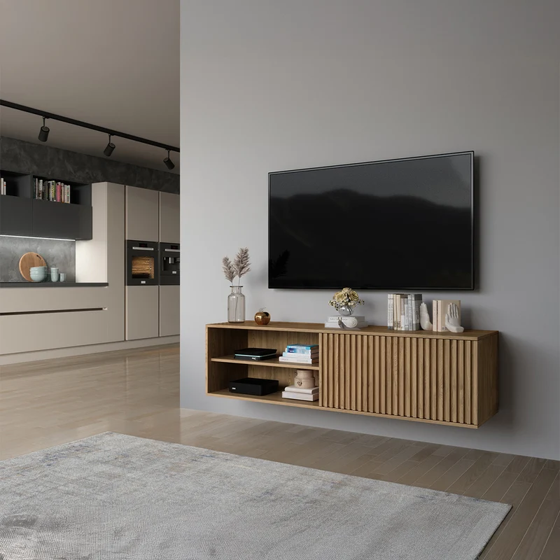 Meuble TV mural 1 porte 150 cm Esteban Bois