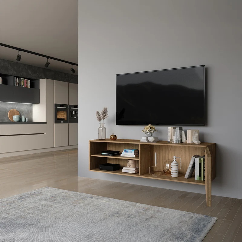 Meuble TV mural 1 porte 150 cm Esteban Bois