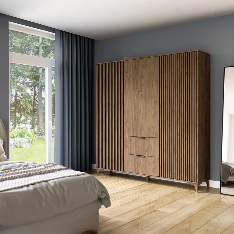 Armoire 3 portes 2 tiroirs Esteban Bois