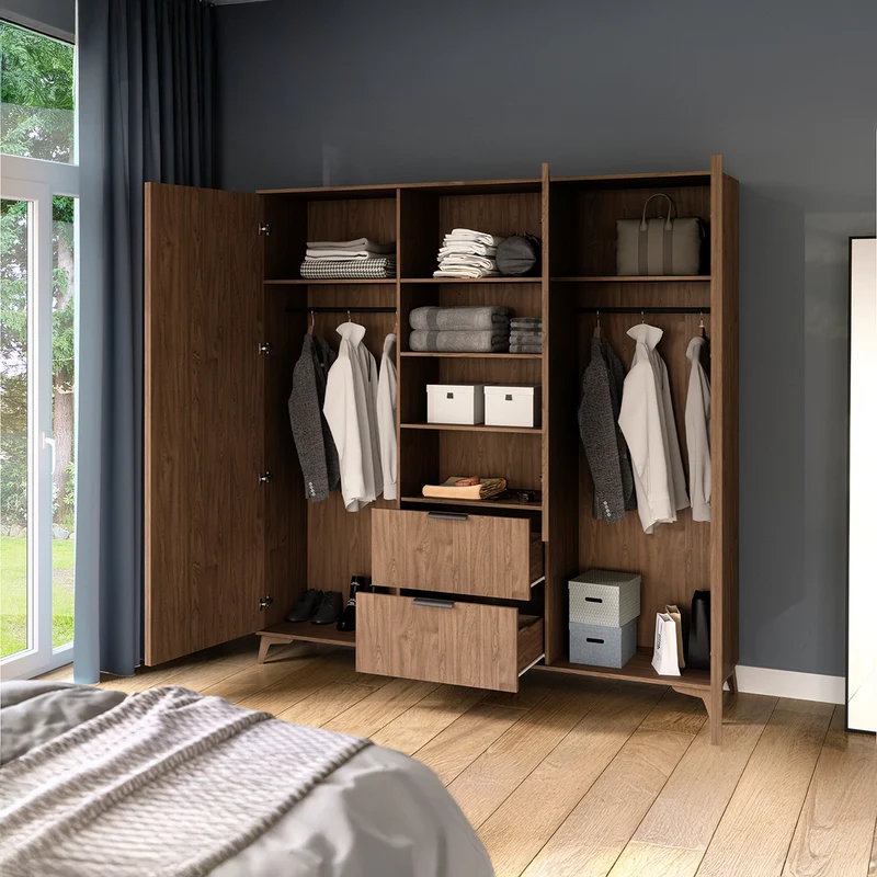 Armoire 3 portes 2 tiroirs Esteban Bois