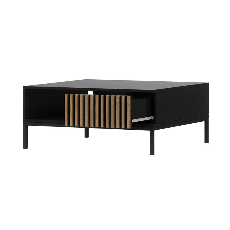 Table basse 1 tiroir 1 niche Melchior Noir et Bois