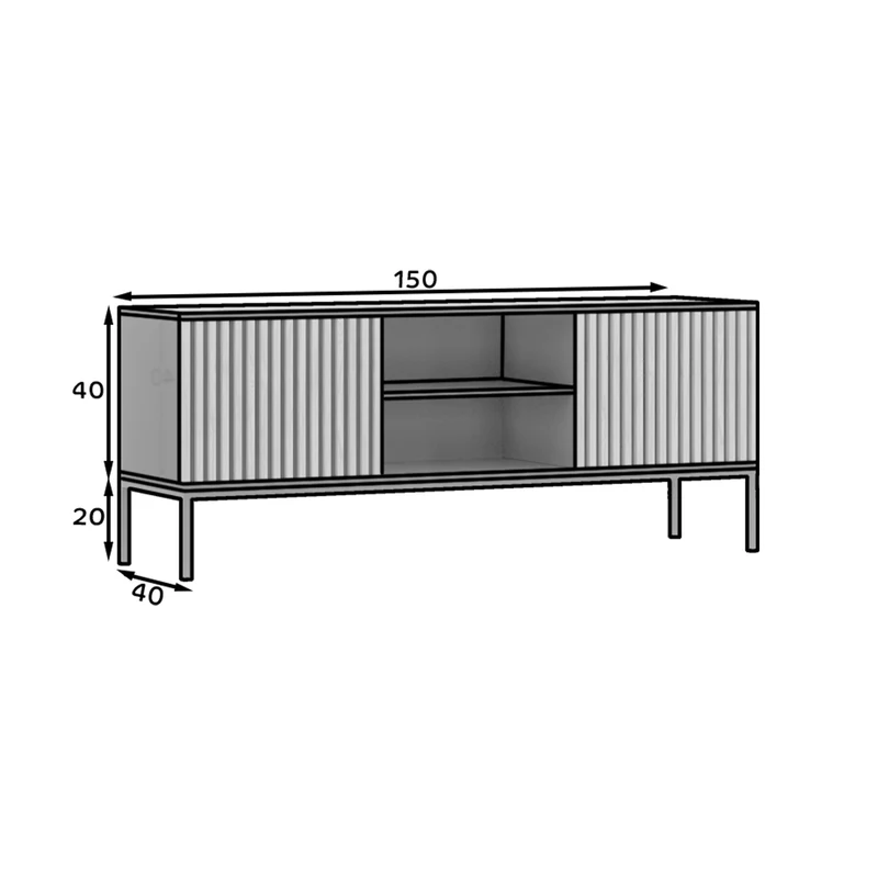 Meuble TV 150 cm 2 portes Melchior Noir et Bois