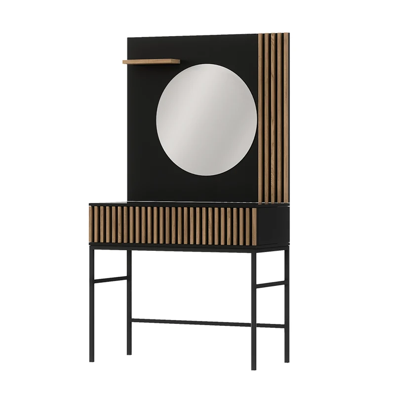 Coiffeuse murale 1 tiroir 1 miroir Melchior Noir et Bois
