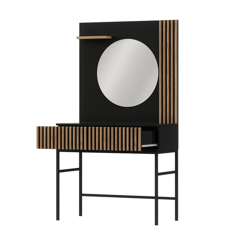 Coiffeuse murale 1 tiroir 1 miroir Melchior Noir et Bois