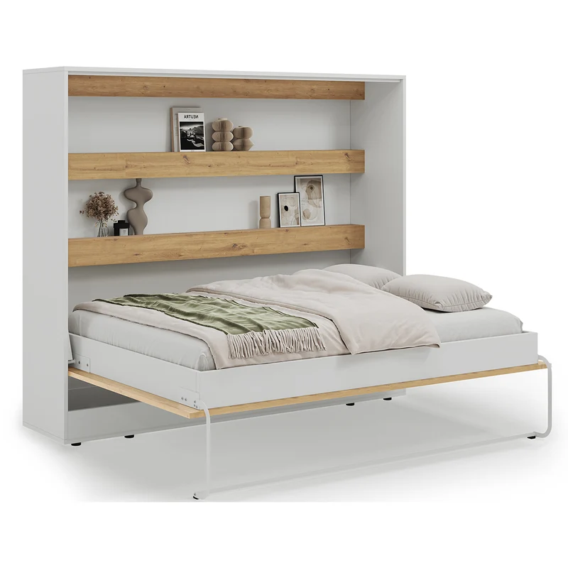 Lit escamotable 140x200 horizontal sommier inclus Devon Blanc et Bois