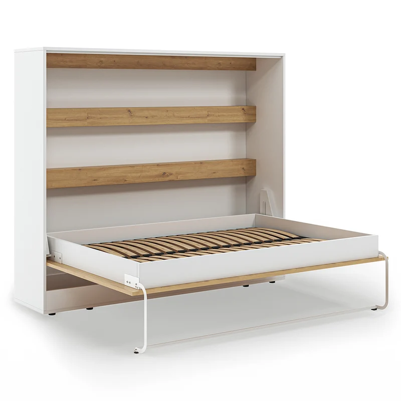 Lit escamotable 140x200 horizontal sommier inclus Devon Blanc et Bois