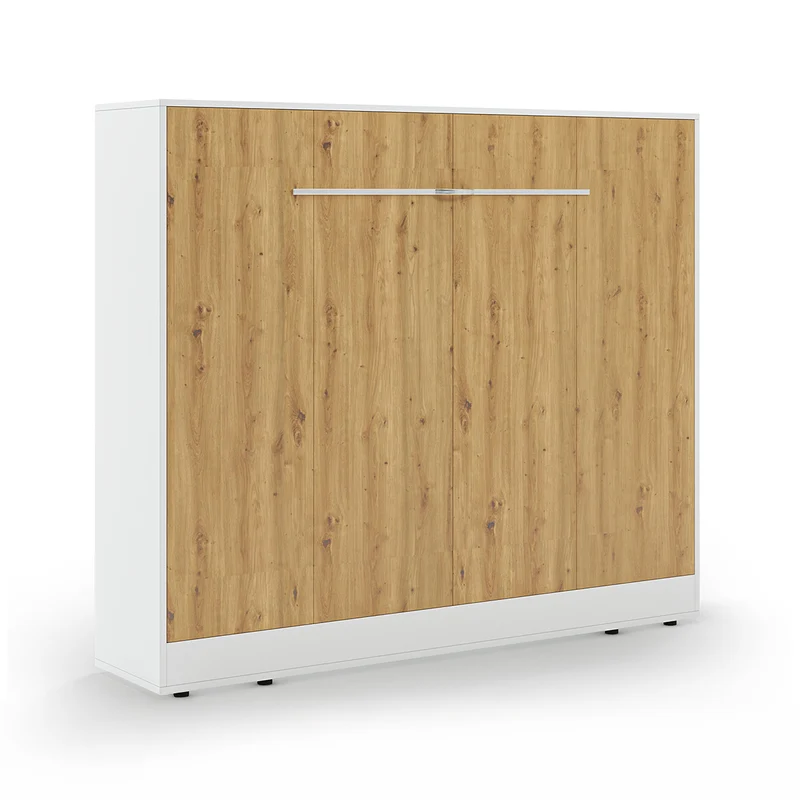 Lit escamotable 140x200 horizontal sommier inclus Devon Blanc et Bois
