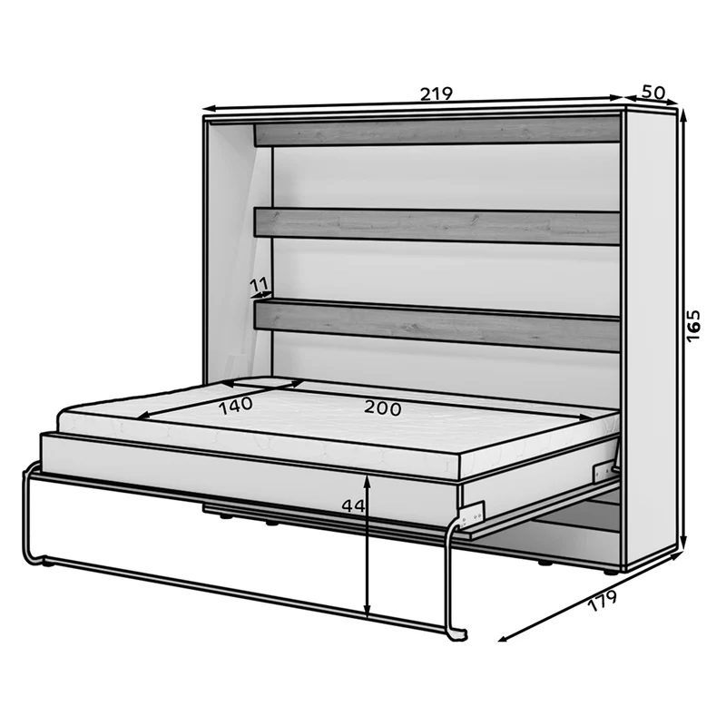 Lit escamotable 140x200 horizontal sommier inclus Devon Blanc et Bois
