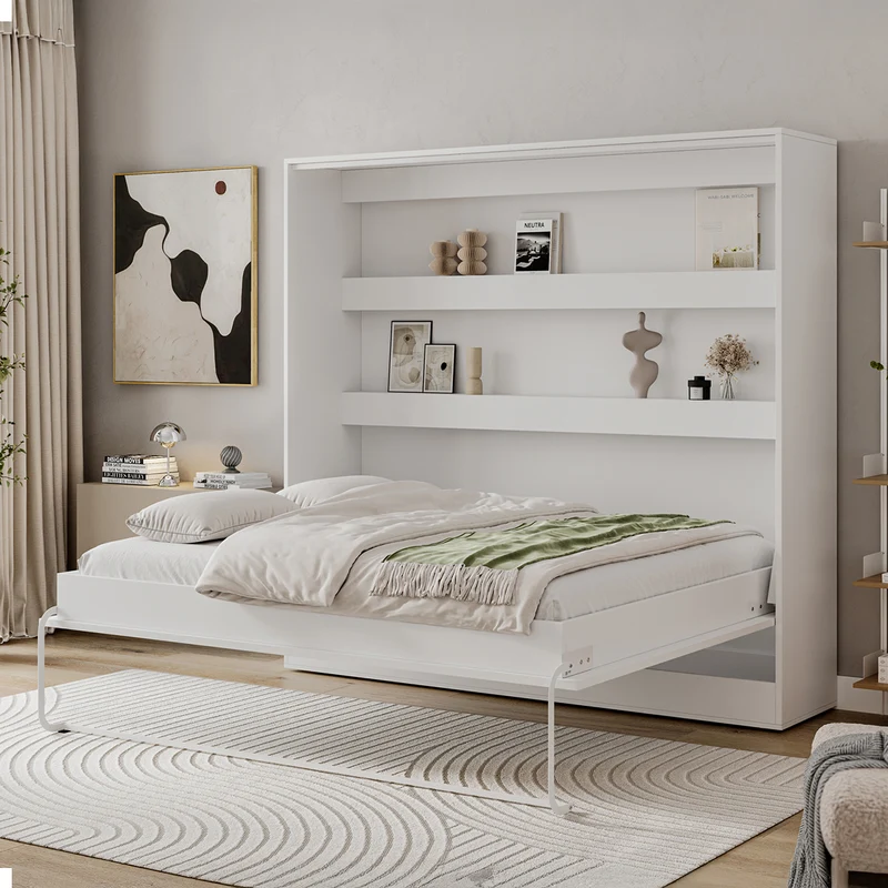Lit escamotable 140x200 horizontal sommier inclus Devon Blanc