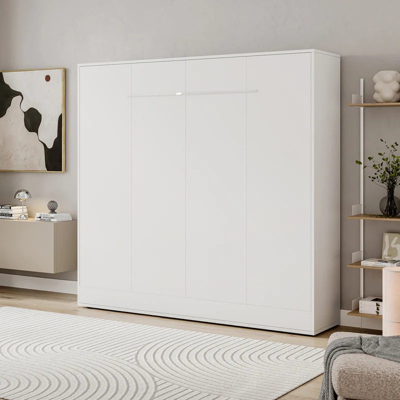 Lit escamotable 140x200 horizontal sommier inclus Devon Blanc