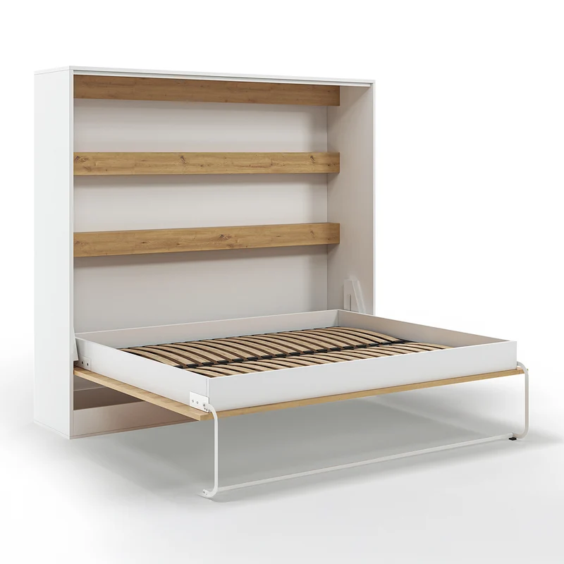 Lit escamotable 160x200 horizontal sommier inclus Devon Blanc et Bois