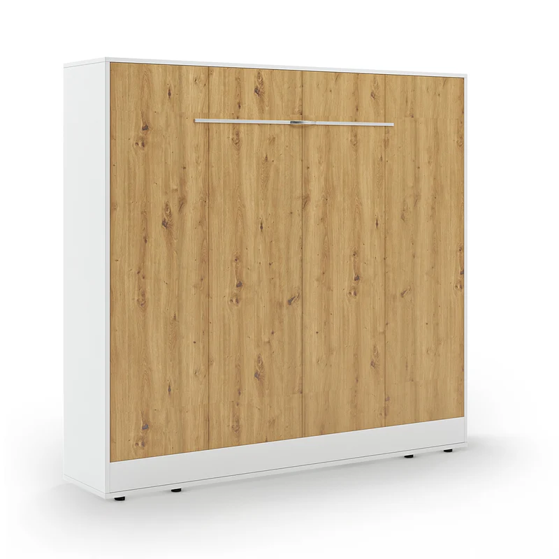 Lit escamotable 160x200 horizontal sommier inclus Devon Blanc et Bois