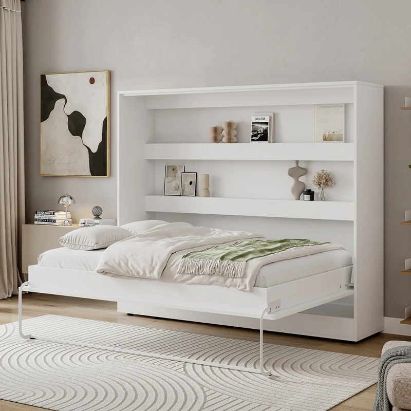 Lit escamotable 160x200 horizontal sommier inclus Devon Blanc