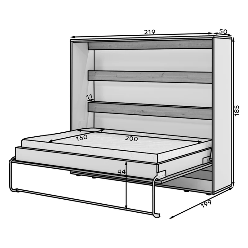 Lit escamotable 160x200 horizontal sommier inclus Devon Blanc