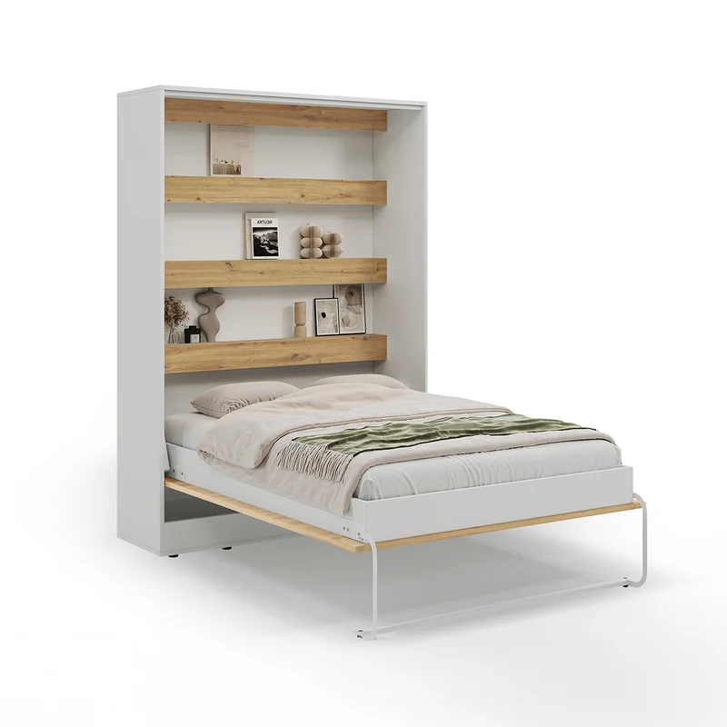Lit escamotable 140x200 vertical sommier inclus Devon Blanc et Bois