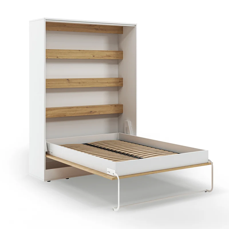 Lit escamotable 140x200 vertical sommier inclus Devon Blanc et Bois
