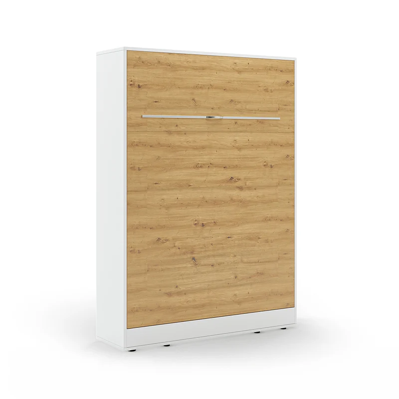 Lit escamotable 140x200 vertical sommier inclus Devon Blanc et Bois