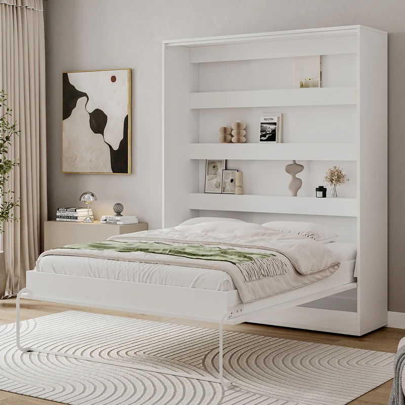 Lit escamotable 160x200 vertical sommier inclus Devon Blanc